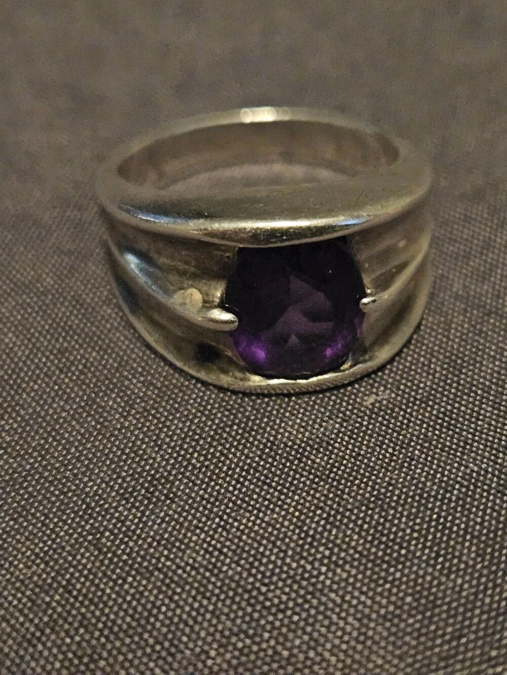 Vintage 925 Sterling Silver Amethyst Ring Size 6.75 Bold Wide Band Statement